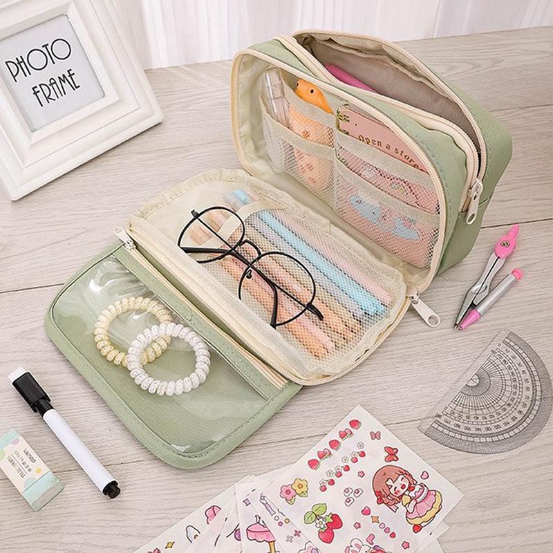 Kawaii Large-Capacity Pencil Bag Flip-Top Translucent Student Stationery Storage Bag Boys And Girls Simple Stationery Pen Box