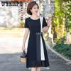Summer Dress Women's Loose Large Size Chiffon Dress Short Sleeve Solid Color Fashion Waist A-line Dress