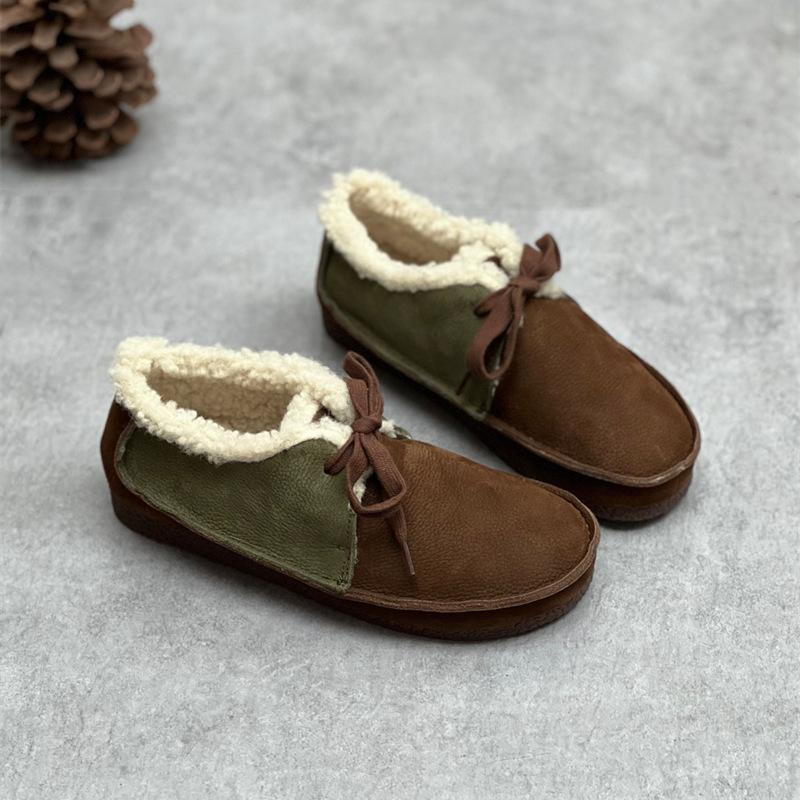Johnature Натуральная кожа Мягкая подошва Плюшевая теплая и удобная хлопковая обувь Ретро женская обувь на плоской подошве