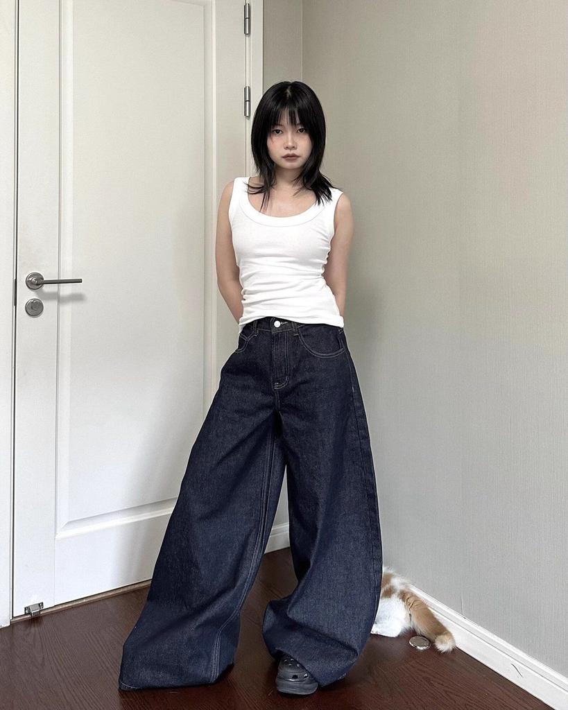 Новые американские женские черные джинсы High Street Vibe с широкими штанинами для осени и зимы для мужчин и женщин, стираные свободные прямые брюки