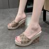 Foreign Trade New Womens Wedge Slippers Slope Heel Sandals Women's One-character Embroidered Platform Slippers Women