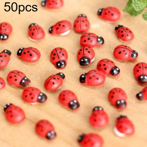 50/100pcs Mini Wooden Ladybugs, Red, with Stickers, for DIY Handicraft, Card Making, Garden Party Decor, Room Decoration