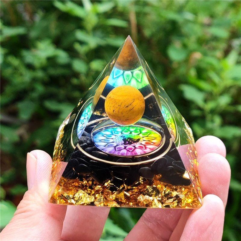 Orgonite Chakra Energy Pyramid Amethyst Crystal Home Decor Meditation Ornament Craft Gift