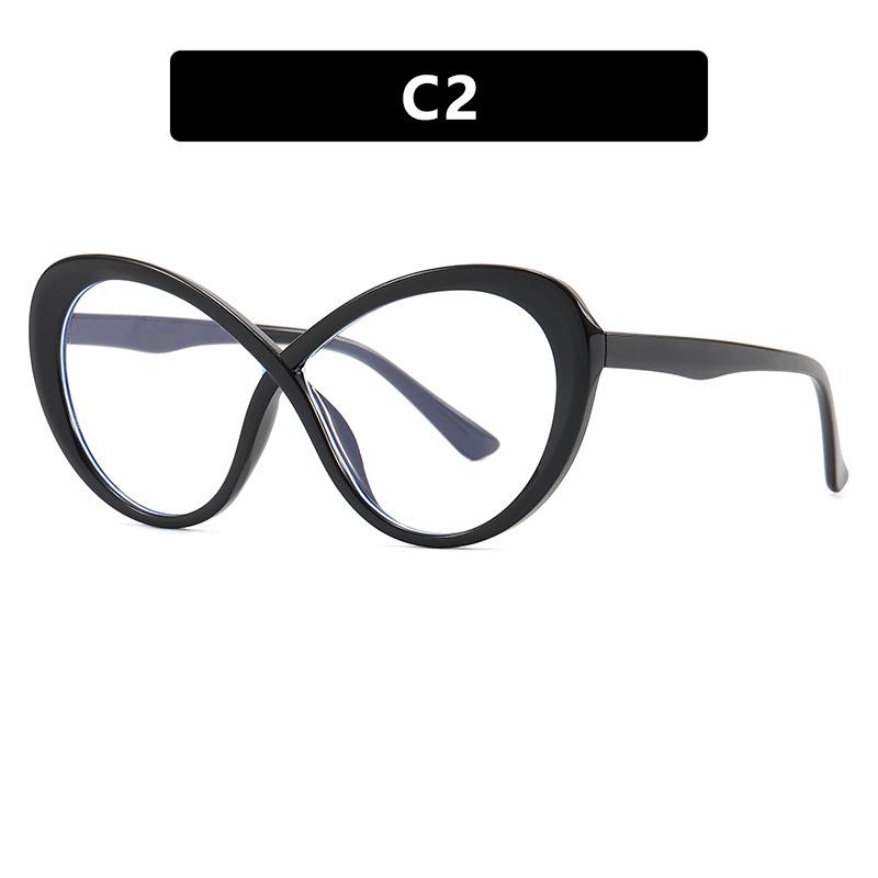 Oval Cross Glasses Frame Women'S Glasses Frame Trendy Personality Fashion Anti-Blue Flat Mirror Optics