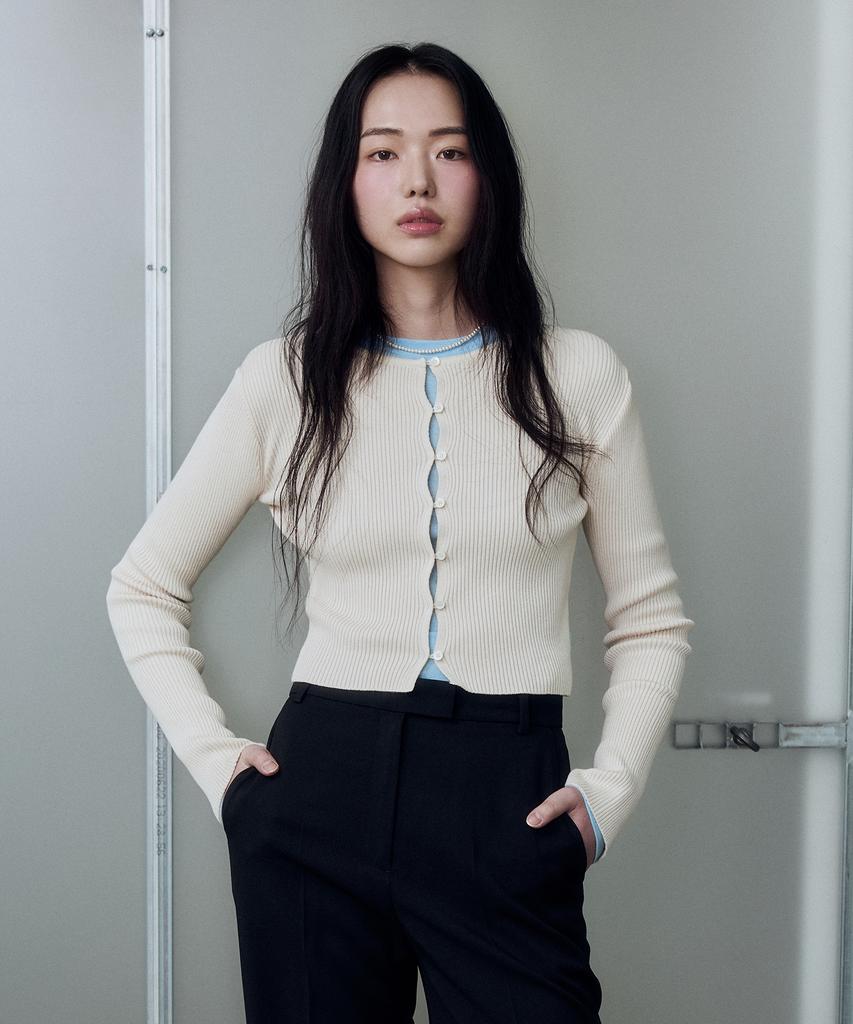 INSTANTFUNK Two-Tone Ribbed Button Cardigan