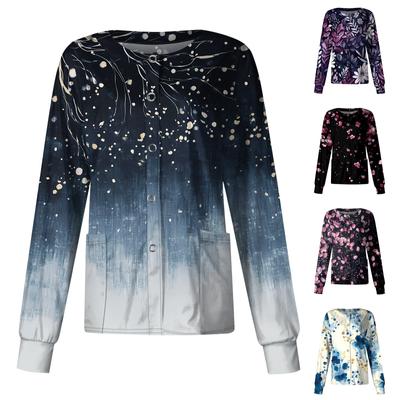 Женский повседневный однобортный однобортный защитная одежда с длинными рукавами и цветочным принтом, кардиган, топ