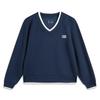 Comfortable Casual Simple V-Neck Pullover Loose Long Sleeve Sweatshirt Women Sweatshirt Deep-Navy-Blue AWDV886-2