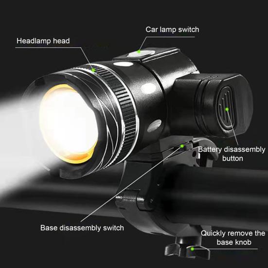 Велосипедная фара Алюминиевый сплав Водонепроницаемая Зум USB Перезаряжаемая Режимы Регулируемая МТБ Дорожный Горный велосипед Ночная езда Светодиодная передняя лампа