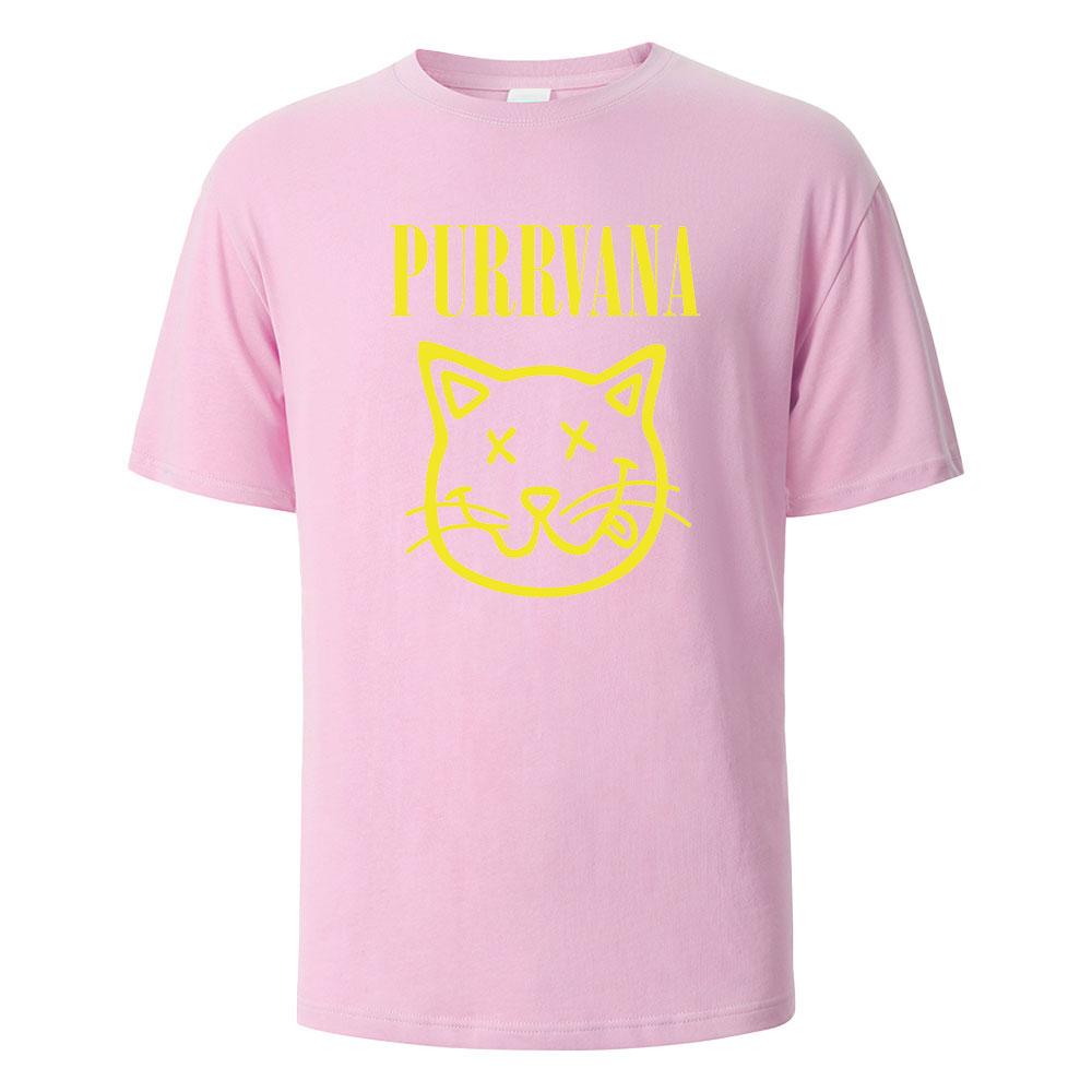 Purrvana Cat Head Print T-Shirt Summer Tees For Men Women 100% Cotton O-neck Oversize Casual Short sleeved Tops