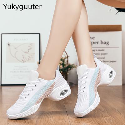 Обувь для танцев Женская Современная Мягкая Подошва Джаз Кроссовки Сетчатые Дышащие Легкие Женские Танцевальные Фитнес Туфли Спорт