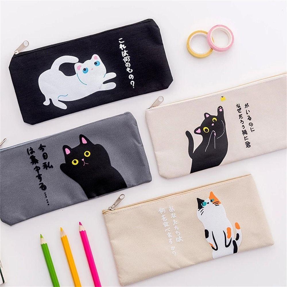 Cute Cat Children Gift Canvas Zipper Case Women Pencil Bag Pen Bags Pencil Case Cosmetic Bag