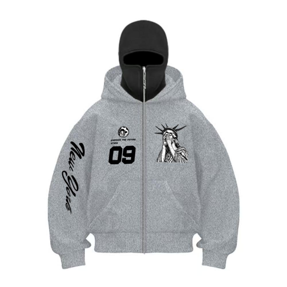 Осень и Зима Мода Харадзюку Y2K Принтованный Уличный Худи на Молнии с Двойным Капюшоном Подходит для Мужчин и Женщин Хип-Хоп