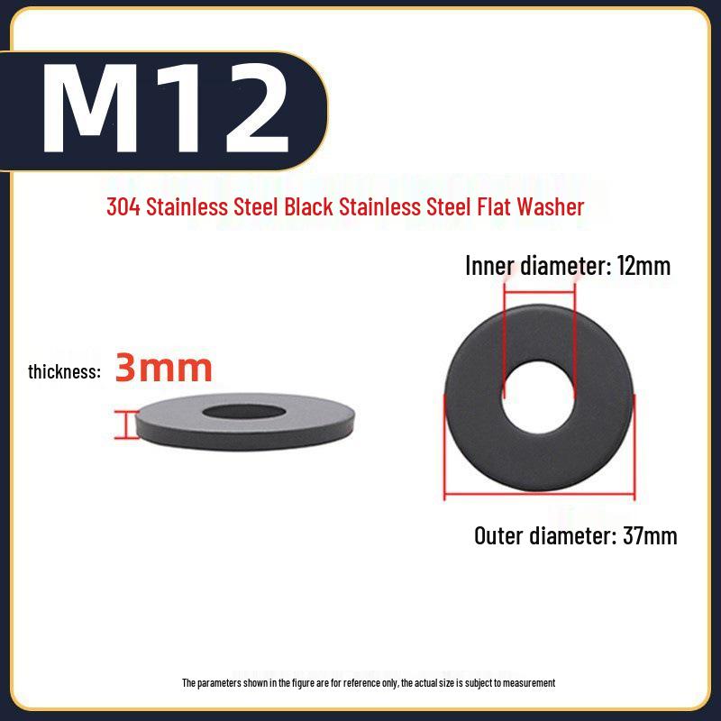 Игу Игу Нержавеющая сталь Черная прокладка Шайба M3M4 Плоская шайба для винтов