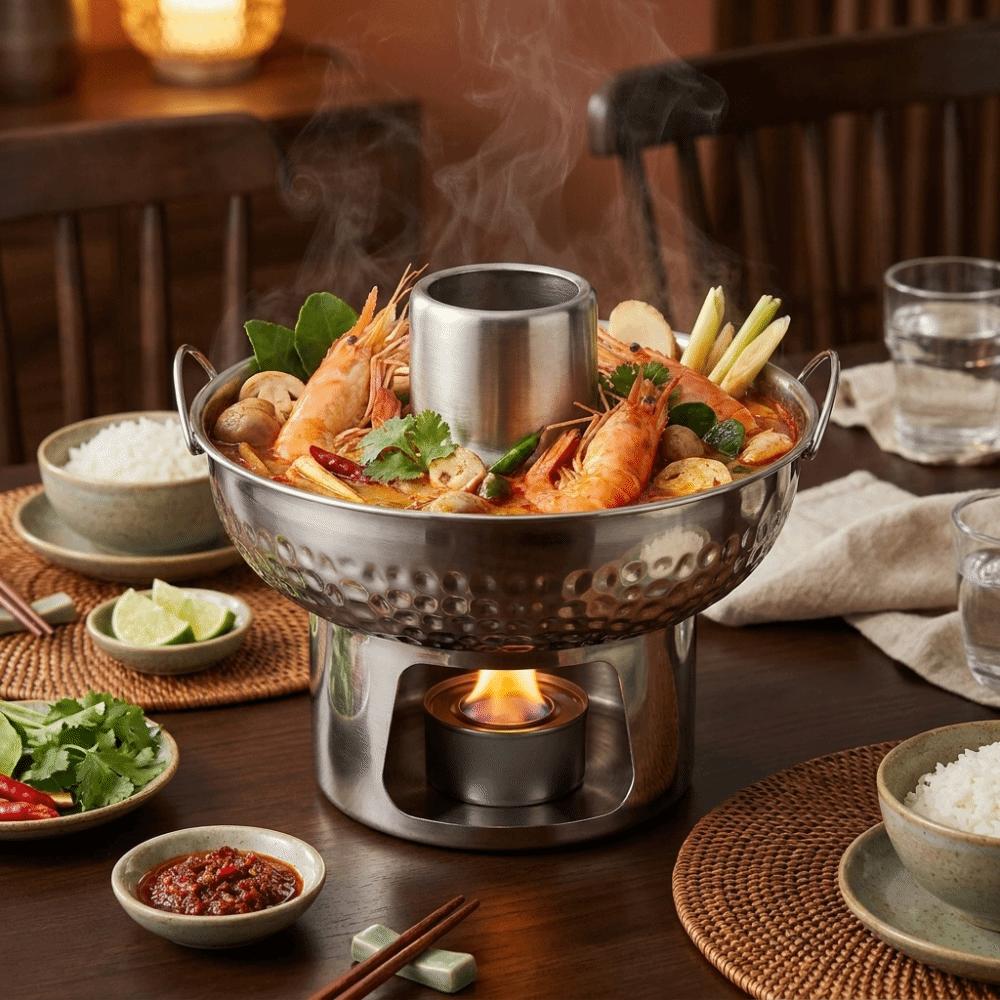 Double Ear Stainless Steel Small Hotpot Thickened Tom Yum Hot Pot Charcoal Hot Pot Commercial