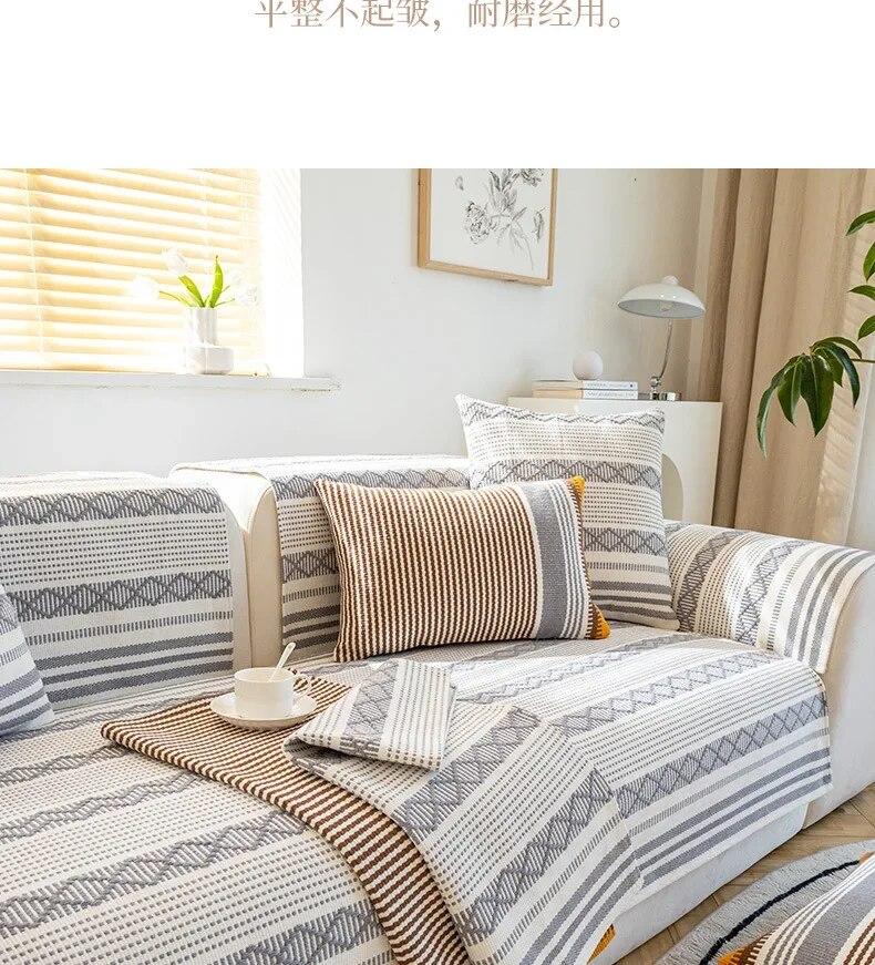 Хлопковые и льняные чехлы для диванов для гостиной, клетчатый полосатый диван, полотенце, чехол для дивана, современный минималистичный угловой чехол для сиденья