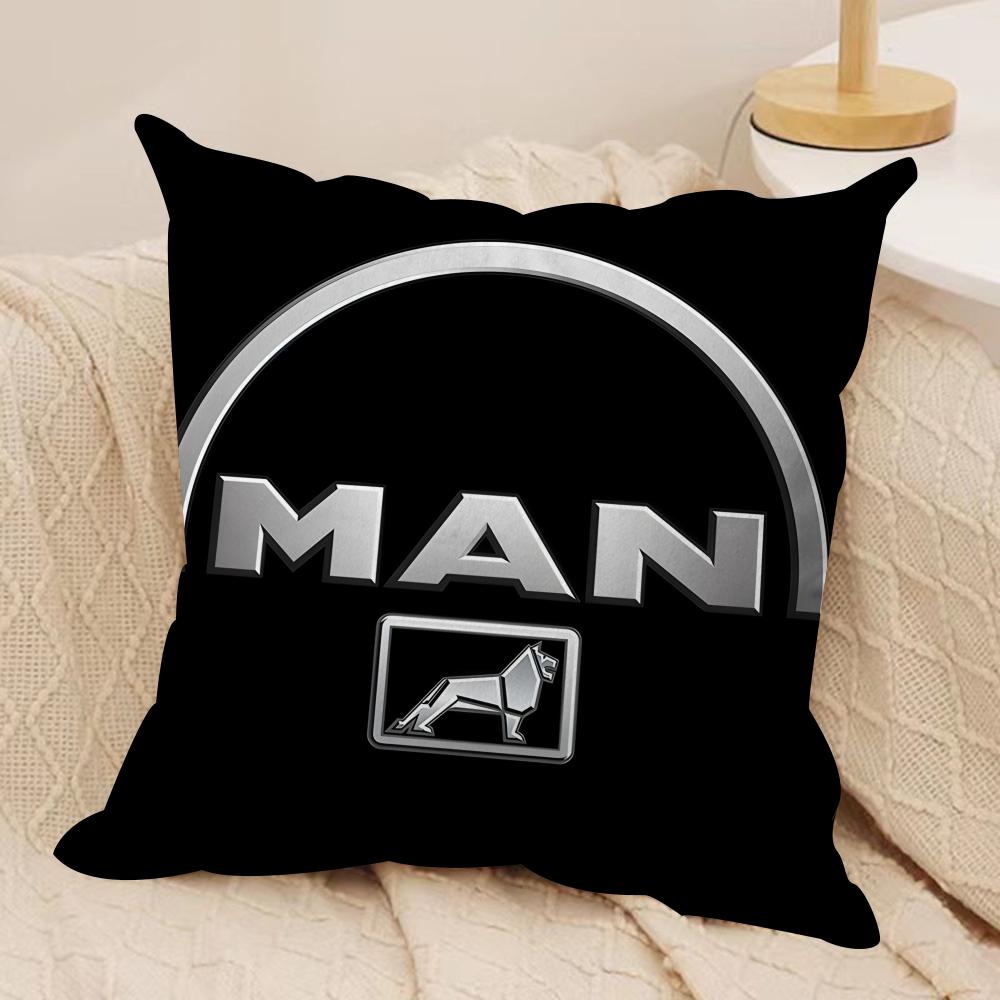 MManS Truck Logo Cushion Cover Silky Short Plush Invisible Zipper Dustproof Sofa Pillow Case for Home Decor