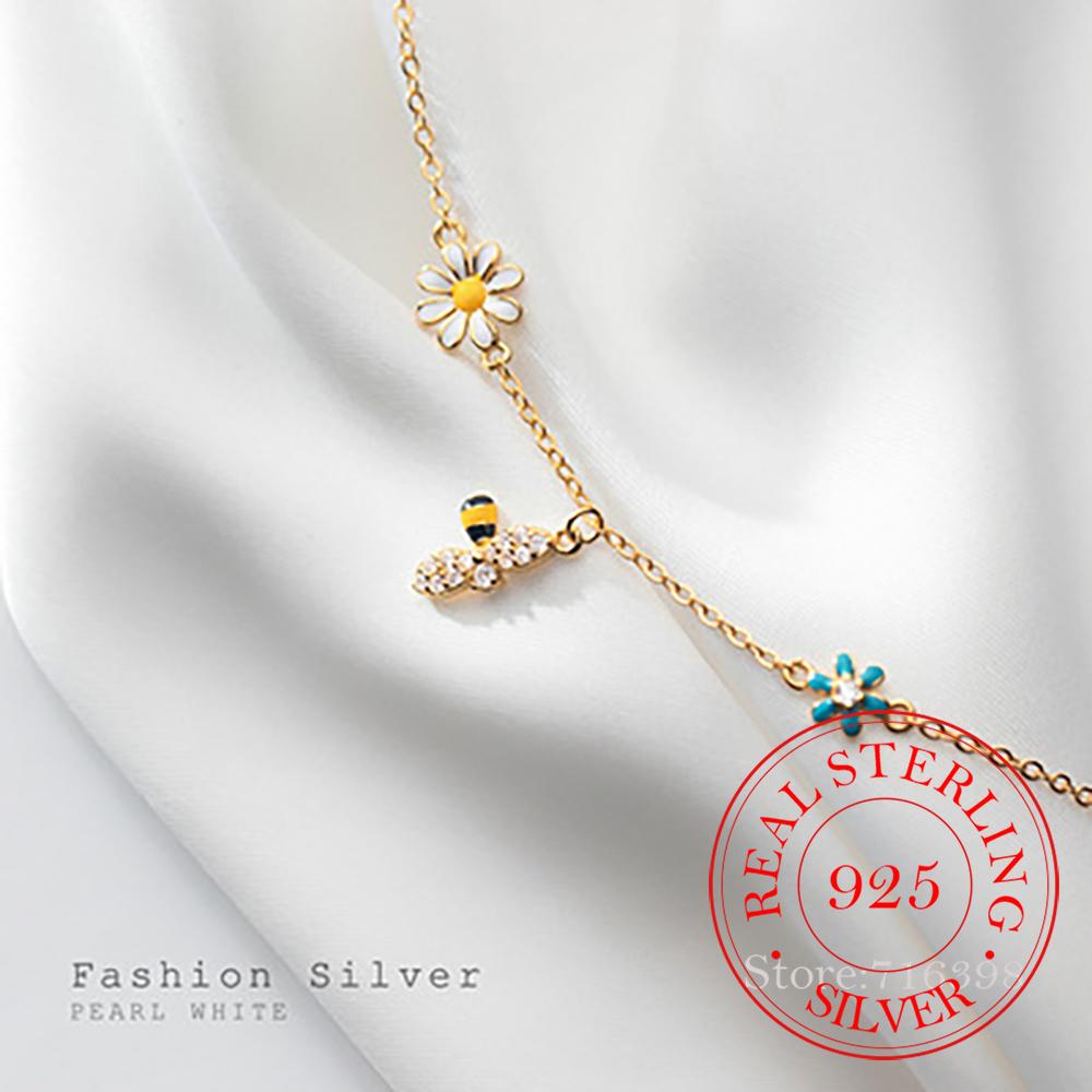 925 Sterling Silver Daisy Bee Charm Bracelet For Women Girls Party Wedding Trendy Bangle Bijoux Luxury Jewelry Accessories