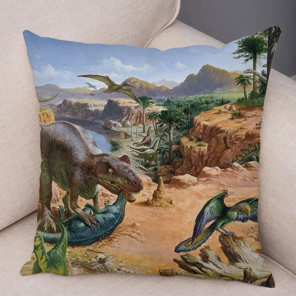 Jurassic Dinosaur Throw Pillow Cover With Short Plush Print Living Room Sofa Decoration Cushion Cover Pillow Covers Decorative
