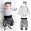 Baby Girls Long Sleeves Romper + Leopard Prints Pants + Headband 3PCS Outfits Clothes for 0-24 Months