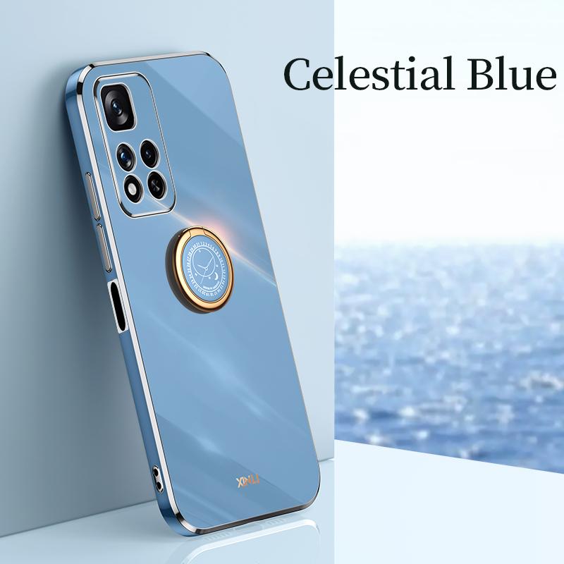 Luxury Plating Ring Holder Soft Silicone Case For Xiaomi Redmi Note 11 Pro 10 10T 10S 9S 9 8 7 9T 9A Poco M3 X3 NFC F3 GT Lens Protection Stand Cover