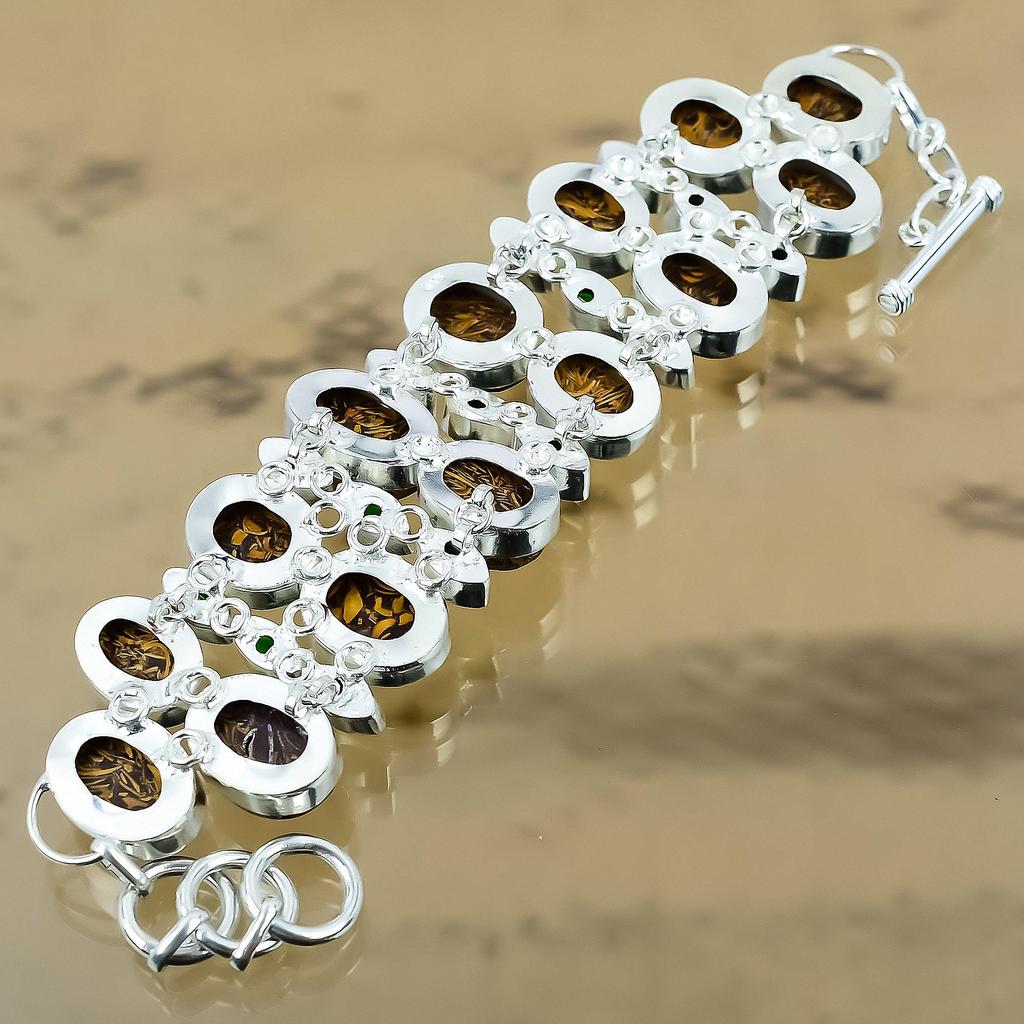 Oval Mariam Jasper Gemstone Chrome Diopside 925 Silver Trendy Chain New Bracelet