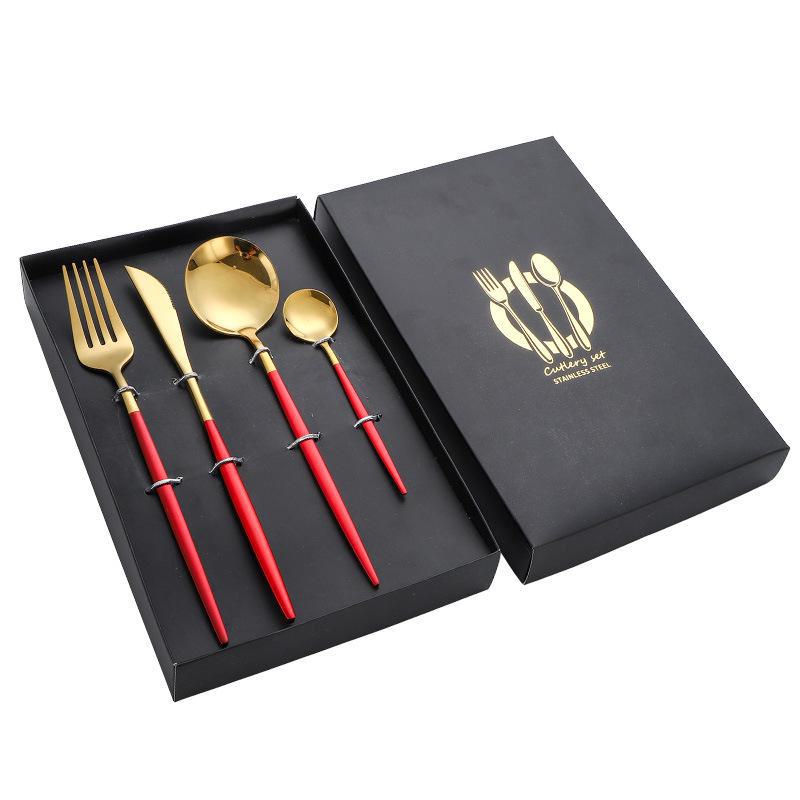 Подарочный набор из 4 предметов: нож в стиле вестерн из нержавеющей стали, вилка, ложка и нож для стейка