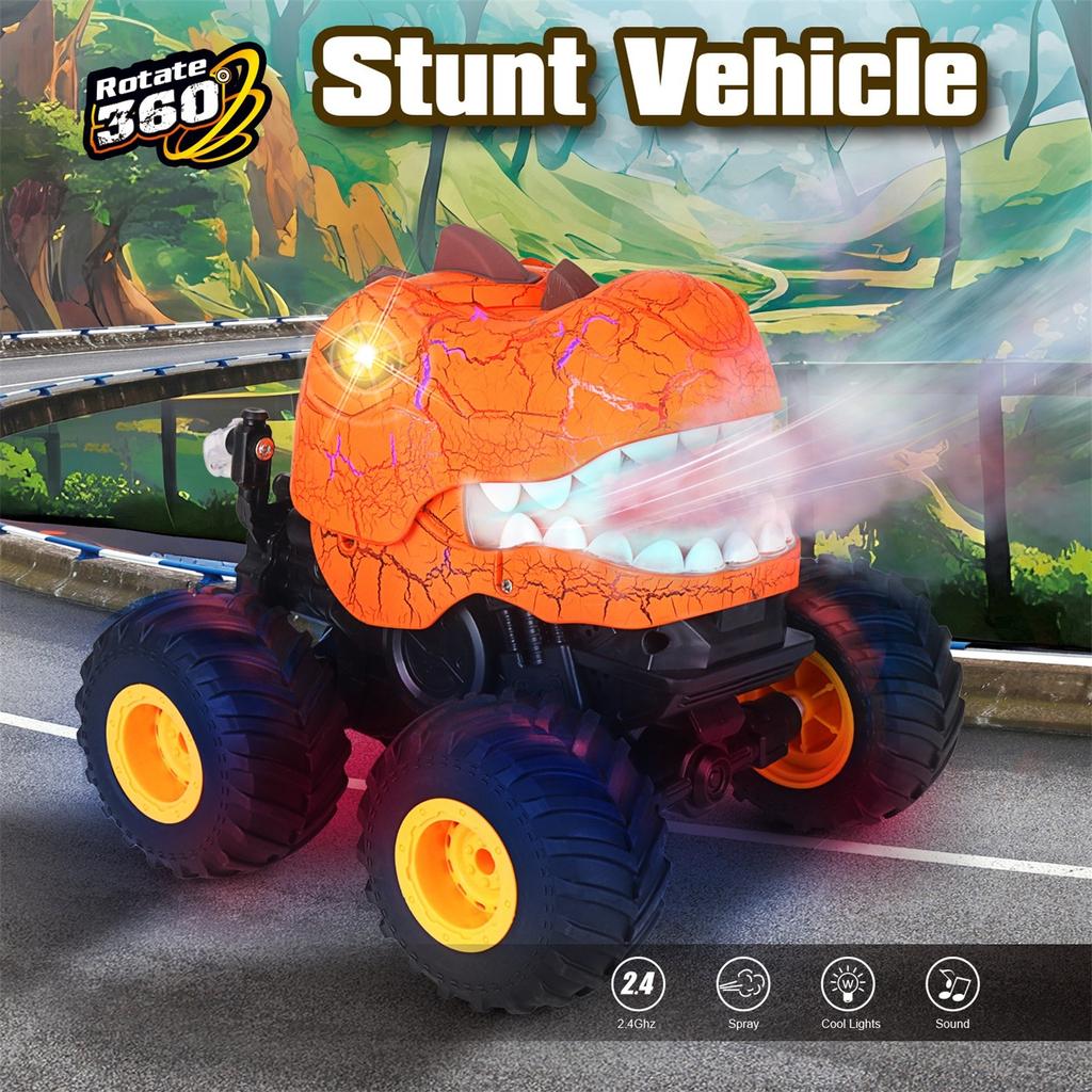 Грузовик с дистанционным управлением Dinosaur Toys 2.4Ghz RC вращающийся на 360° внедорожный трюковой автомобиль с распылителем, светом и звуком