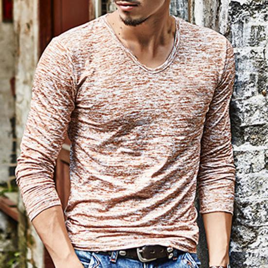 Мужская рубашка с длинным рукавом и эластичным верхом с V-образным вырезом на осень