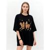Oversized T Shirt Black Tiger Print With Cosmic Design Casual Wear For Women
