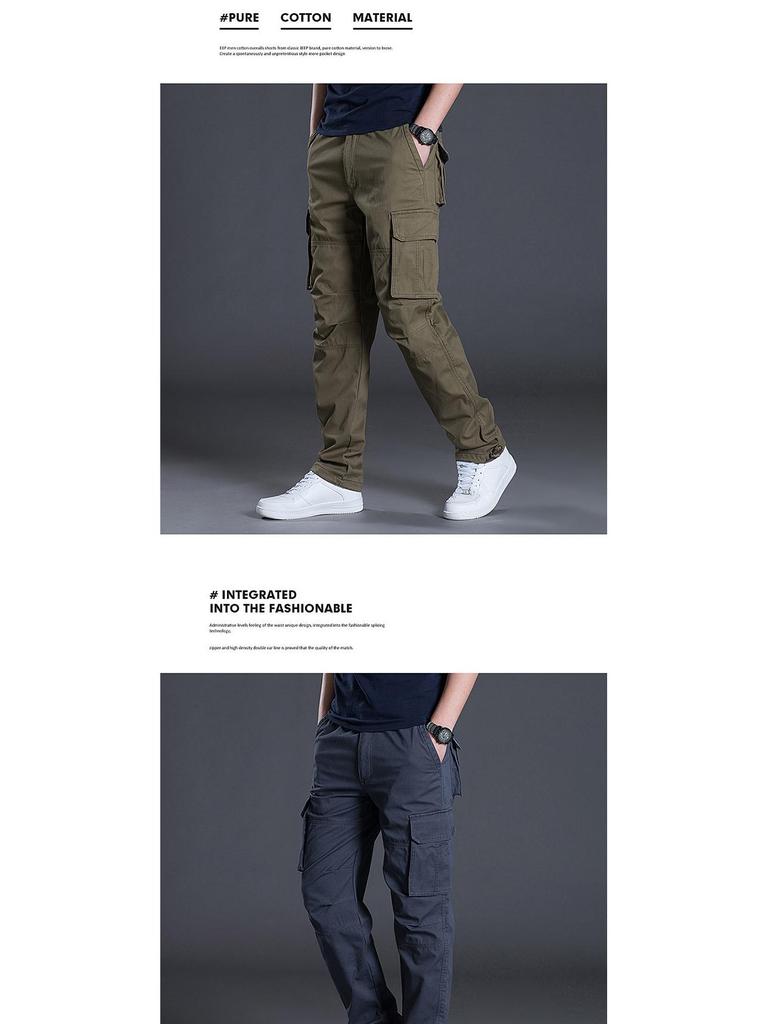 Men's Multi-Pocket Cargo Pants for Summer, Spring, and Autumn - Loose, Straight-Leg Casual Trousers
