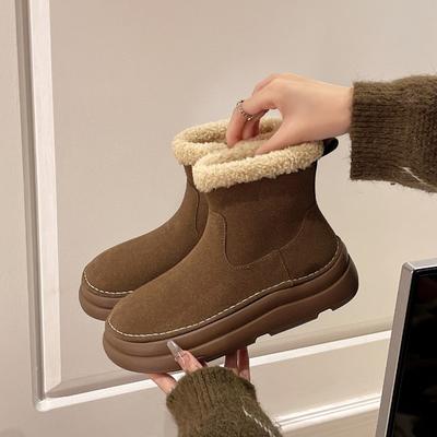 Меховые зимние женские плюшевые ботинки на толстой подошве, новые теплые хлопковые ботинки из овечьей шерсти