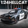 1:24 Игрушки Модель Полицейской Машины Hellcat Сплав Литье под Давлением Challenger SRT Спортивные Машины 4 Двери Открываются Звук Свет Оттянуть Назад Детские Подарки