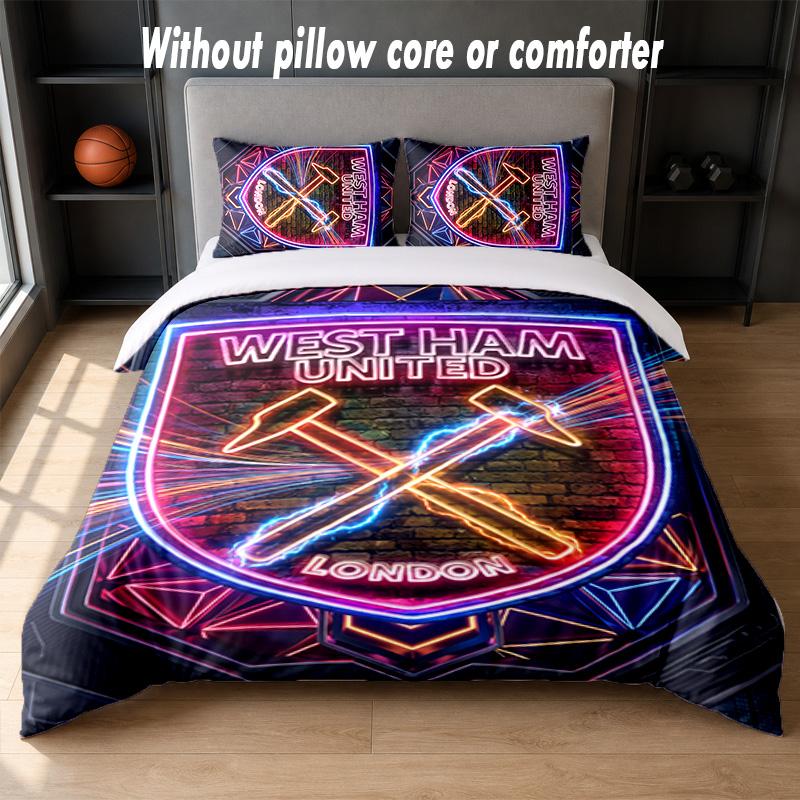 West Ham United Football Design Bed Bedding Set 1 Duvet Cover + 2 Pillowcases Soft Breathable Household Bed Linens
