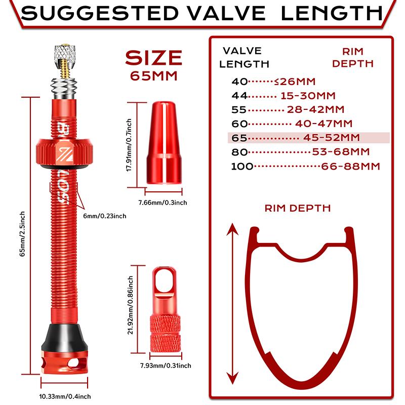 BUCKLOS Tubeless Valves MTB Road Bike Presta Nipple 40/44/55/60/65/80/100MM Bicycle Tubeless Tire Valve Removable Core Bike Part