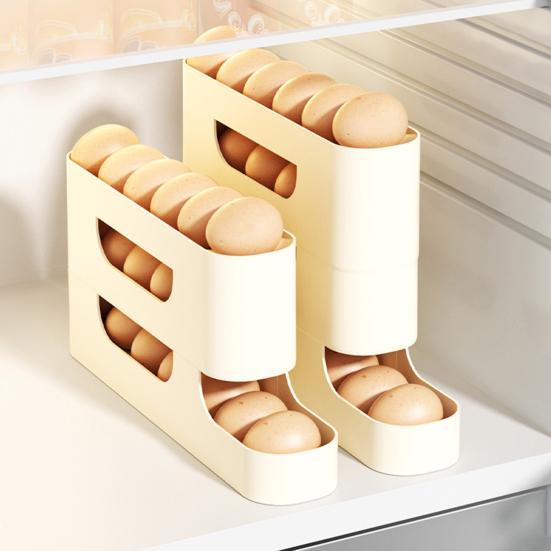 Multi-Tier Egg Holder Space-Saving Egg Storage Box with Protective Railings Automatic Rolling Egg Rack Dispenser for Refrigerator