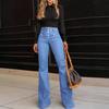Весенние европейско-американские джинсы с высокой талией на пряжке для женщин, облегающие и стильные брюки-клеш
