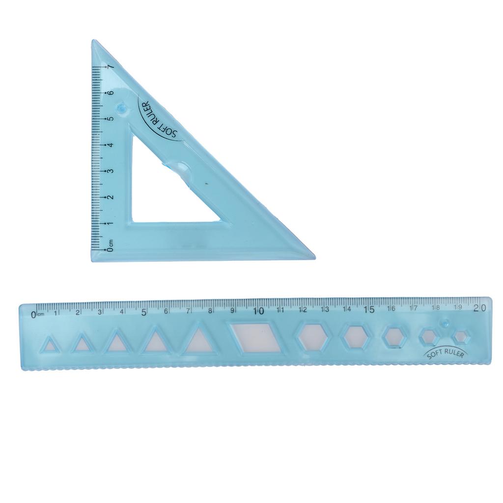 Набор линеек из четырех частей, мягкий пластик, прозрачный синий, инструменты для измерения длины угла с волнистой линией для Ki