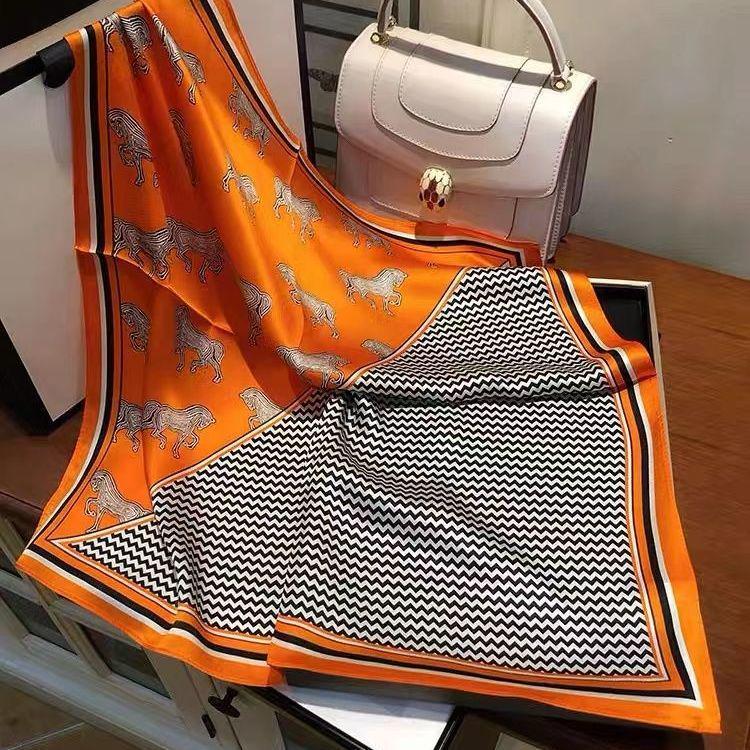 70cm Birch Forest Silk-Blend Scarf: Women's Spring/Summer Oil Painting Style Square Scarf