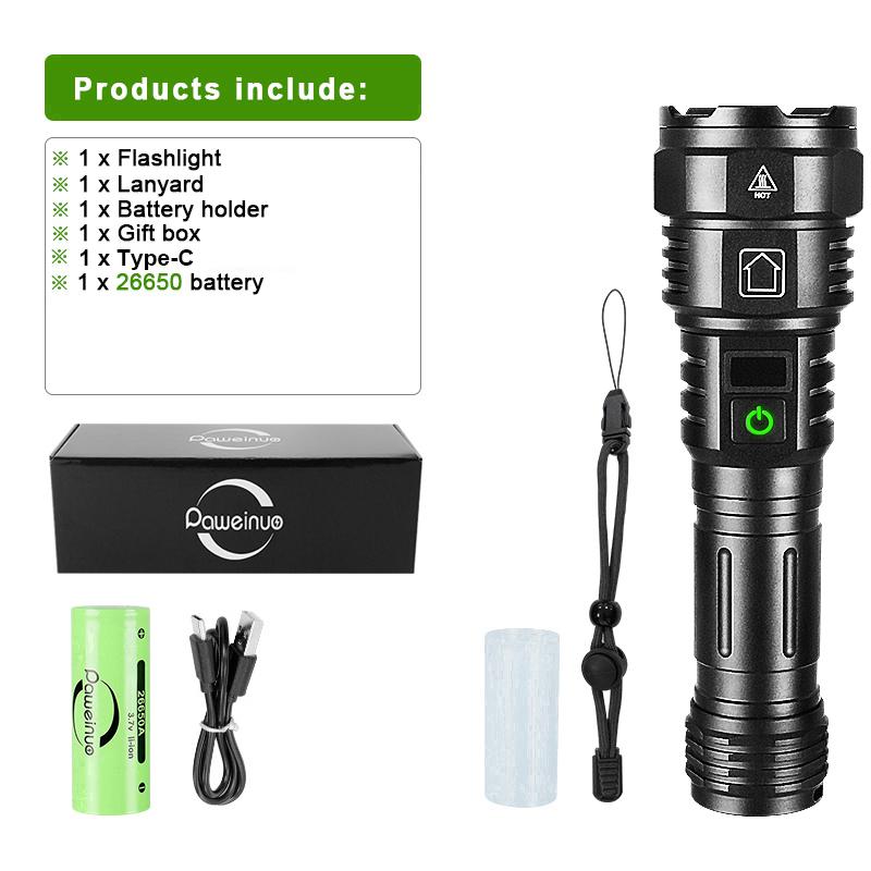 2000M Spotlight LED Flashlight 500W White Laser High Power Flashlight USB Rechargeable Powerful Torch Lantern Hand Lamp