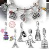 Original Copper Charms Beads Paris Eiffel Castle Church Pendant Fit Bracelet Bangle Pendant Women Diy Jewelry Gift