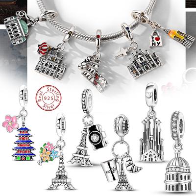 Оригинальные медные шармы-бусины Париж Эйфелева башня Церковь Подвеска Подходит для браслета Бангла Подвеска Женские DIY Ювелирные изделия Подарок