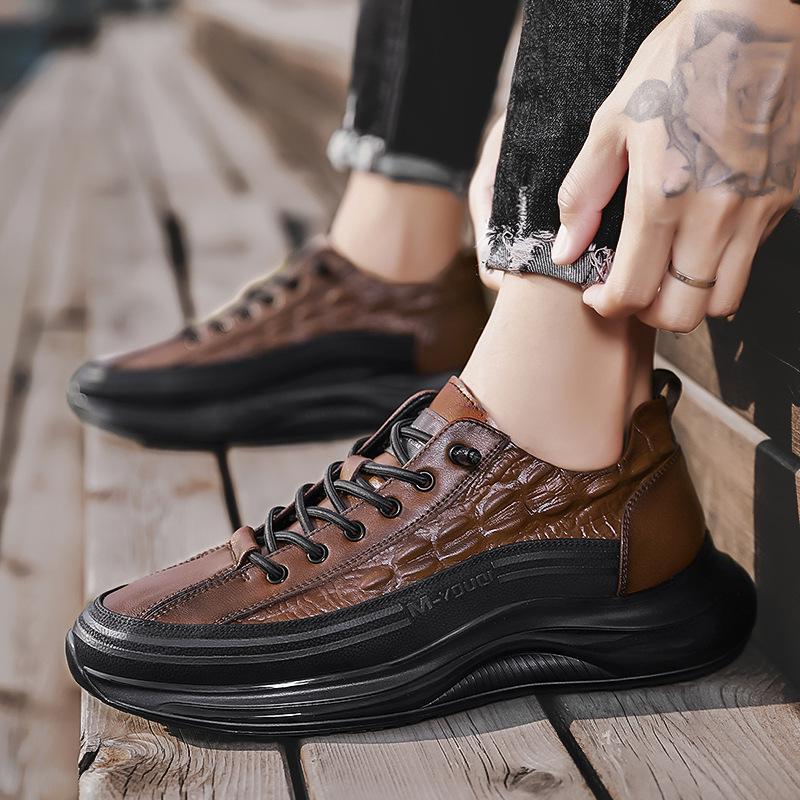 Модная мужская обувь Осень Шнуровка Толстая подошва Противоскользящая Увеличение роста Комфорт 2025 Новая трендовая повседневная обувь Мужская обувь для скейтборда