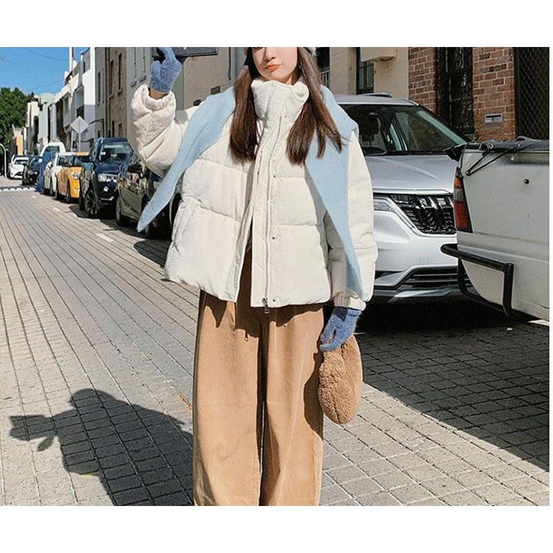 2026 Winter Corduroy Puffer Jacket Women Kendall Style Slim Fit Thick Warm College Coat