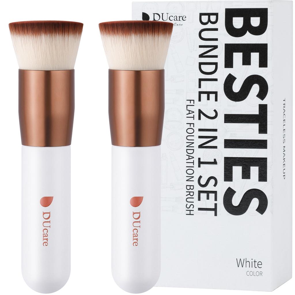 DUcare Foundation Brush 2pcs Flat Top Kabuki Self Tanner Brush Synthetic Makeup Brush Liquid Blending Mineral Powder Buffing Stippling Makeup Tools