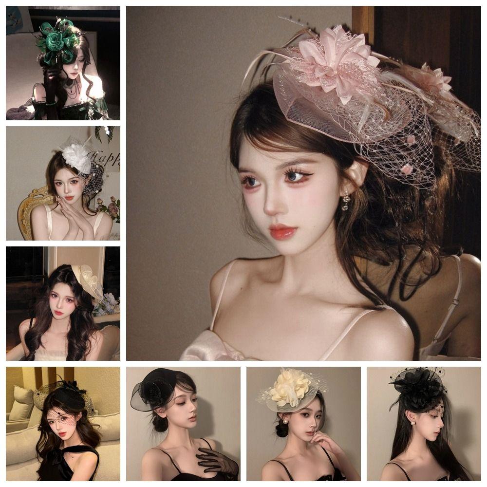 Sweet Feathers Fascinator Hat Flower Funeral Headdress Fashion Veil Hat Headwear  Lady/Bride