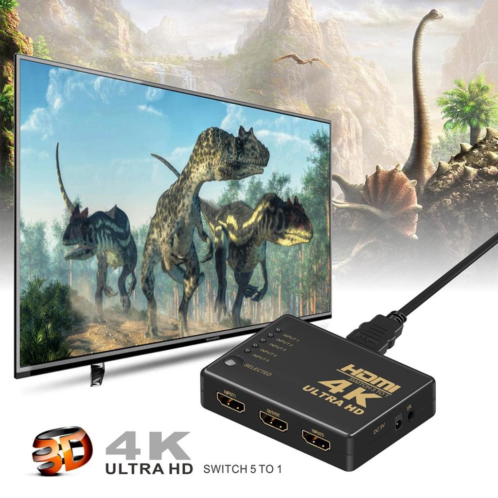 HDMI-коммутатор GANA, селектор распределителя, 5 входов, 1 выход, 4Kx2K, 1080p, 3D-видео, аудиовыход, совместимый с USB-кабелем питания с пультом дистанционного управления