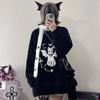 Women's Y2K Devil Jacquard Pullover Knit Sweater for Winter Gothic Style Furry Pullover Sweaters for Female