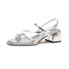 French Silver-toed Roman Sandals Women's Summer New Skirt Is Beautiful, Not Tired, Thick Heels and High Heels