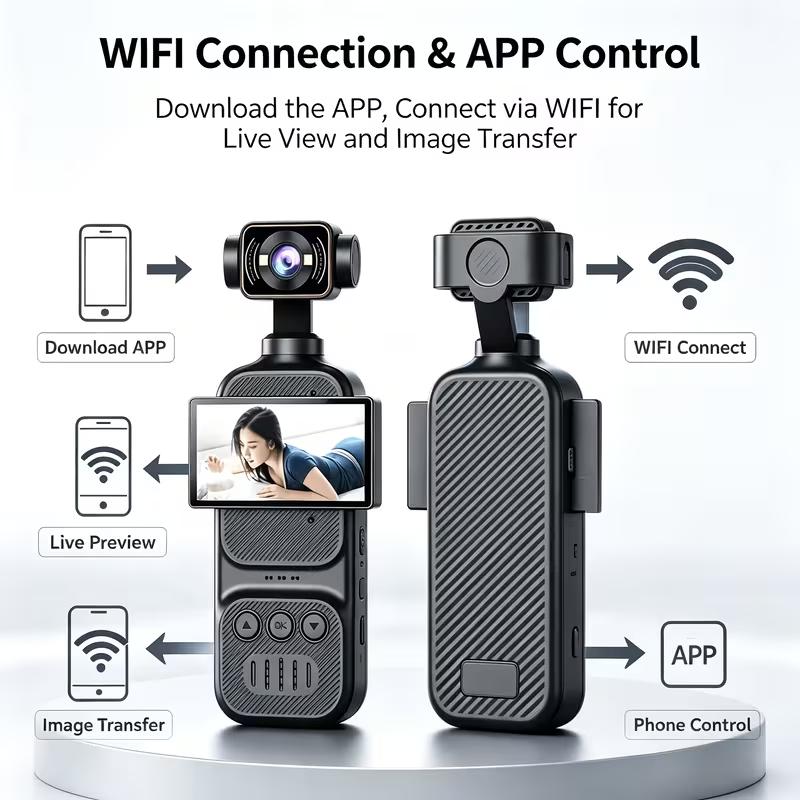 Portable Outdoor Camera, 360° Rotatable Lens,2k HD Recording, Image Stabilization, One‑Touch Record for Cycling Vlogging