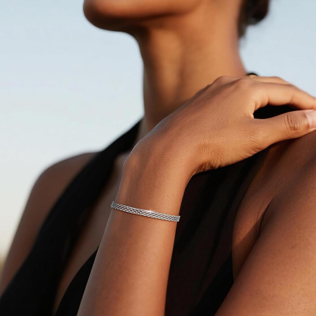 Silver Bracelets for Women, 925 Sterling Silver 5mm Mesh Bracelet | Diamond Cut Silver Bracelets Jewelry Gifts for Women